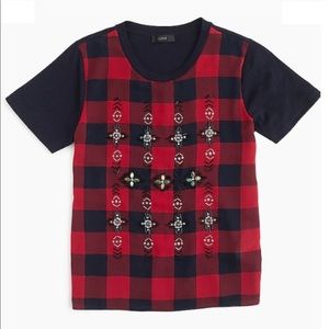 J.Crew Sequins & Beads Red & Blue Holiday Top Sz.S